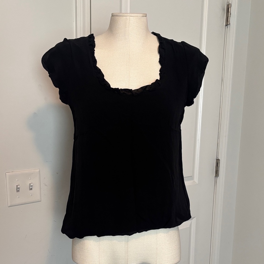 Club Monaco Black Ruffled Blouse